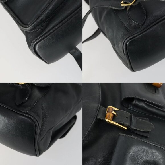 GUCCI Bamboo Backpack Leather Black Gold 003 2058 0016 Auth 151336